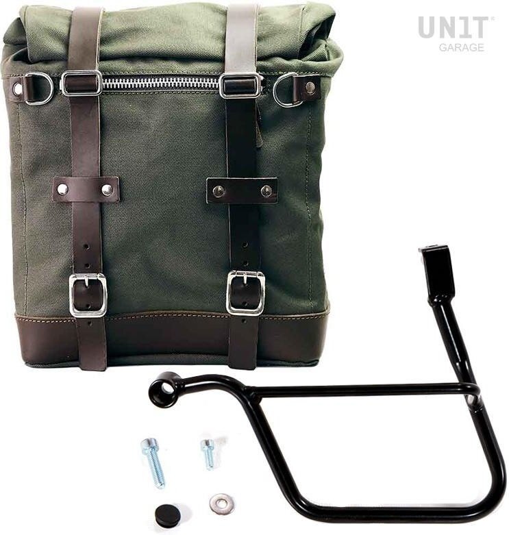 ■詳細説明Article Number：U201-1013SXSide pannier with Left subframeScram side pannier， extendable from 22 to 30 liters handmadeinItaly in sturdy waterproof cotton of the highest quality.Derived from our classic U001 side pannier， but it is muchlargerand has a removable core in rigid material so the bag keepsitsshape even when empty. With attention to the smallest detailswith3 mm leather finishes， simple and pure like the materialswithwhich it was built. It quickly attaches to our side pannierframewith the quick release system， already included and mounted ontheback of the bag. The quick release is equipped with a lockforlocking on the frame itself. It is big enough to fit a jethelmetinside， and is equipped with a large front pocket withzipaccessible from the outside. To open it it is not necessarytoremove the front buckles but just move them to the side， in averyfast and practical way. To protect and organize your luggage，werecommend using the 18L Khali light multipurpose bag insideColours：Beige canvas with brown leather trimGreen canvas with brown leather trimBlack canvas with brown leather trimBlack canvas with black leather trimHeight 35 cm， extendable in height up to 50 cm， width 32 cm，depth20 cm22L - 30L1，90 kgFrame made of steel treated with a matt black epoxy.It is mounted on the left side of the bike. Specially designedtointegrate seamlessly with the rest of the bike. Ready to hostourquick release system， beautiful and minimal even when the bagisnot mounted. It comes complete with screws and can bemountedeasily on the bike in the original configuration， with orwithoutpassenger frame. All accessories are compatible with eachotherexcept when specified otherwise.It can be used comfortably with the passenger on board.NB： Compatible with： Street Cup 900， Street Scrambler 900(2017until now).In order to offer you the best we constantly improve ourproductdetails. The images may refer to a previous version.■注意点※取扱説明書が付属する場合は、外国語となります。※輸入商材の為、納期が遅れる場合がございます。あらかじめご了承ください。※メーカー都合により商品の仕様変更がある場合がございます。ご了承ください。　※画像はイメージです。