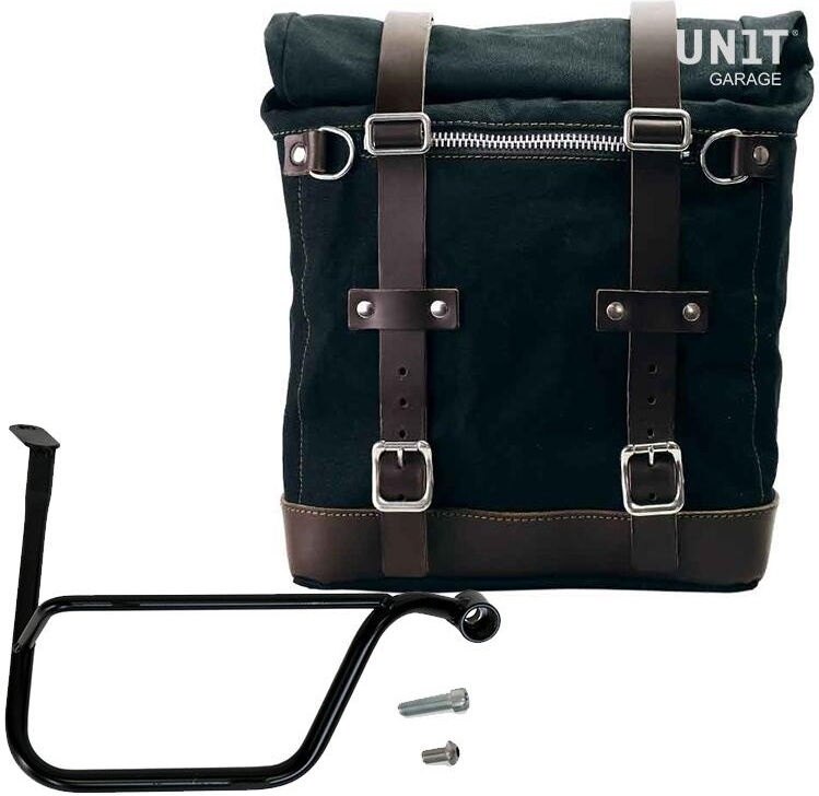 UNIT GARAGE ユニットガレージ Unit Garage Canvas Side Pannier Scram 22L-30L + Right Subframe Triumph Thruxton & R 1200 (2016 until now)， Black/Brown | U201+1020DX-Black-Brown サイドバッグ 車体用バッグ・ケース