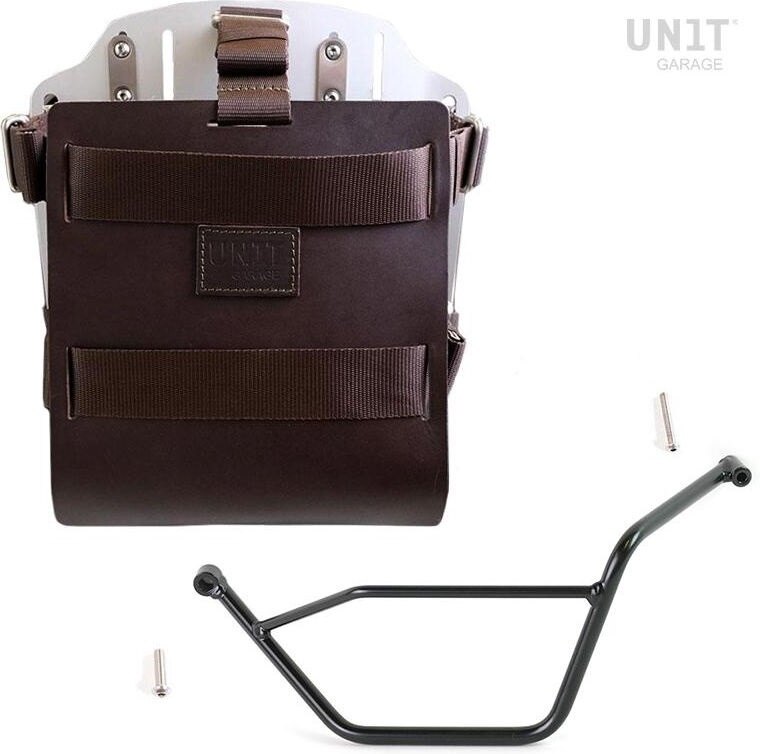 UNIT GARAGE ユニットガレージ Unit Garage Carrying system in aluminum with adjustable leather front， Quick Release System and frame， Brown/Silver | U085+U000+1524SX-Brown-Silver バッグ・ボックス取り付けステー 車体用バッグ・ケース