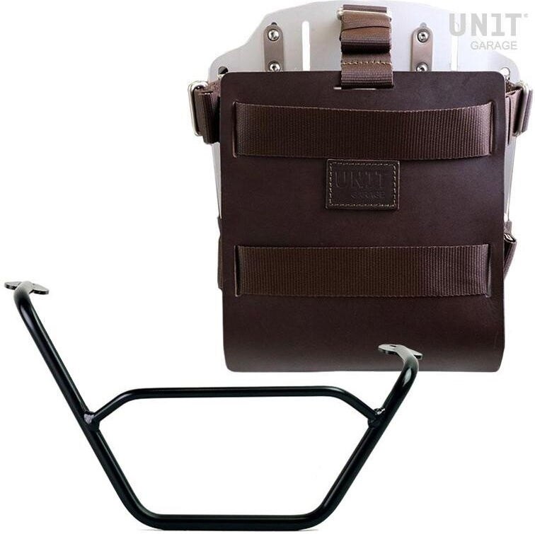 UNIT GARAGE ユニットガレージ Unit Garage Carrying system in aluminum with adjustable leather front， Quick Release System and right frame， Brown/Silver | U085+U000+1901DX-Brown-Silver バッグ・ボックス取り付けステー 車体用バッグ・ケース