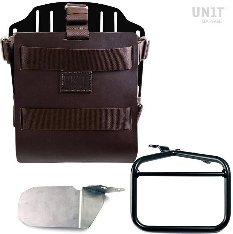 Other - UNIT GARAGE ユニットガレージ Unit Garage Carrying system in aluminum with adjustable leather front， Quick Release System and right frame， Brown/Black | U085+U000+1007DX-Brown-Black バッグ・ボックス取り付けステー 車体用バッグ・ケース