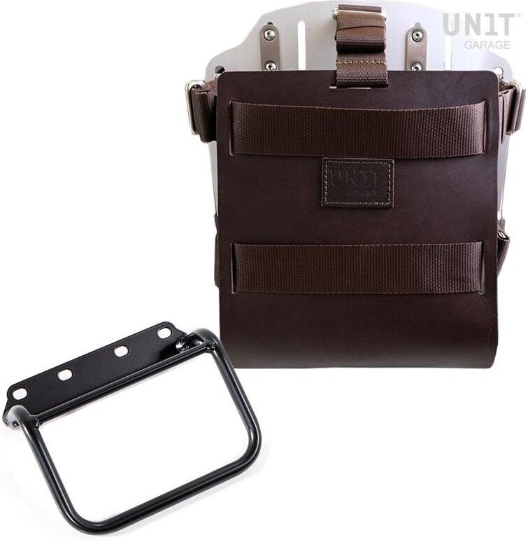 UNIT GARAGE ユニットガレージ Unit Garage Carrying system in aluminum with adjustable leather front， Quick Release System and frame， Brown/Silver | U085+U000+1008-Brown-Silver バッグ・ボックス取り付けステー 車体用バッグ・ケース