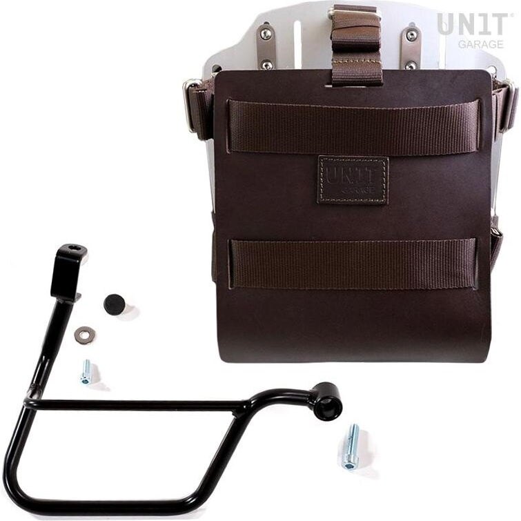 Other - UNIT GARAGE ユニットガレージ Unit Garage Carrying system in aluminum with adjustable leather front， Quick Release System and frame (2016 until now)， Brown/Silver | U085+U000+1011DX-Brown-Silver バッグ・ボックス取り付けステー 車体用バッグ・ケース