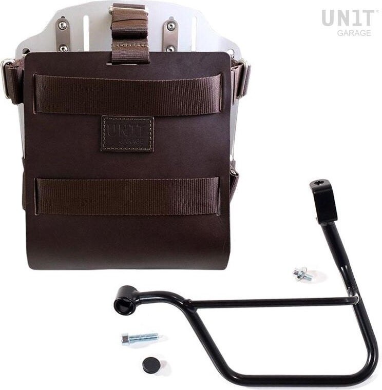 UNIT GARAGE ユニットガレージ Unit Garage Carrying system in aluminum with adjustable leather front， Quick Release System and frame (2016 until now)， Brown/Silver | U085+U000+1011SX-Brown-Silver バッグ・ボックス取り付けステー 車体用バッグ・ケース