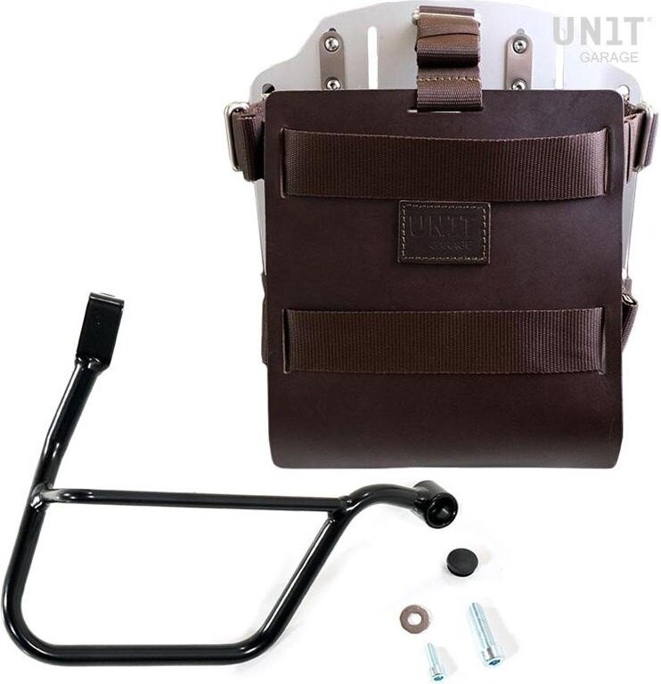 UNIT GARAGE ユニットガレージ Unit Garage Carrying system in aluminum with adjustable leather front， Quick Release System and frame (2016 until now)， Brown/Silver | U085+U000+1013DX-Brown-Silver バッグ・ボックス取り付けステー 車体用バッグ・ケース