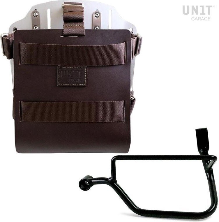 UNIT GARAGE ユニットガレージ Unit Garage Carrying system in aluminum with adjustable leather front， Quick Release System and frame Street Twin 900 (2016 until now)， Brown/Silver | U085+U000+1017SX-Brown-Silver バッグ・ボックス取り付けステー