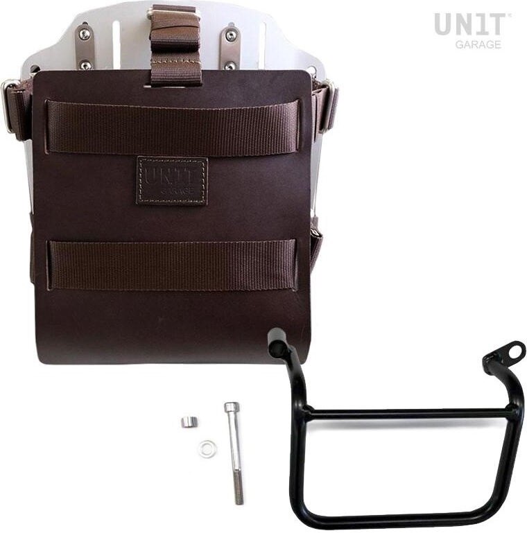 UNIT GARAGE ユニットガレージ Unit Garage Carrying system in aluminum with adjustable leather front， Quick Release System and frame (2019 until now)， Brown/Silver | U085+U000+1019SX-Brown-Silver バッグ・ボックス取り付けステー 車体用バッグ・ケース