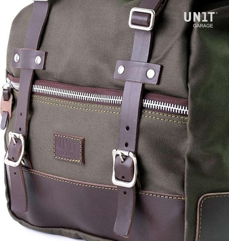 Saddle Bag - UNIT GARAGE ユニットガレージ Unit Garage A universal side bag in Canvas， Green/Brown | U003-Green-Brown サイドバッグ 車体用バッグ・ケース