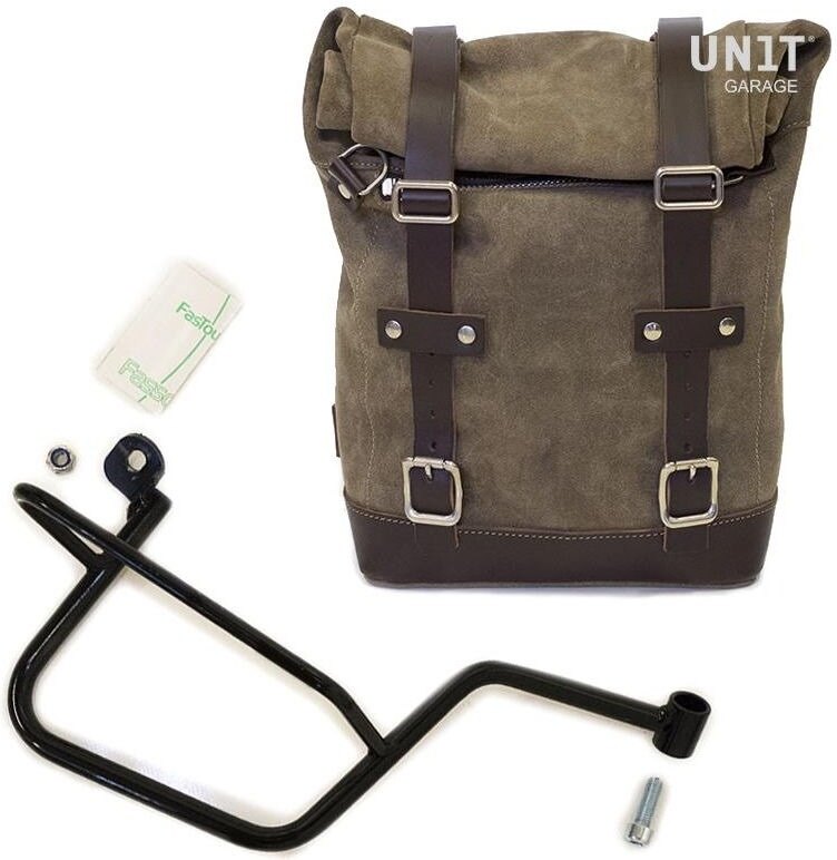 UNIT GARAGE ユニットガレージ Unit Garage Waxed Suede Side Pannier + Right Subframe Guzzi V7， MossGrey | U002+2213DX-MossGrey サイドバッグ 車体用バッグ・ケース