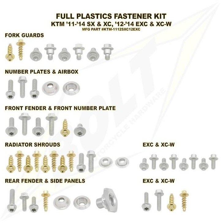 BOLT ボルト FULL PLASTICS FASTENER KIT 125 SX 250 350 450 SX-F EXC 200 300 500 EXC-F KTM 汎用ボルト・ネジ