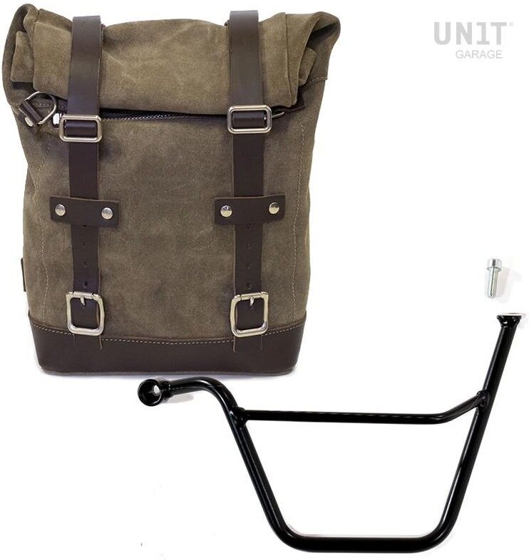 UNIT GARAGE ユニットガレージ Unit Garage Waxed Suede Side Pannier + Left Subframe Triumph Bonneville T100 (2001-2016)， MossGrey | U002+1005SX-MossGrey サイドバッグ 車体用バッグ・ケース