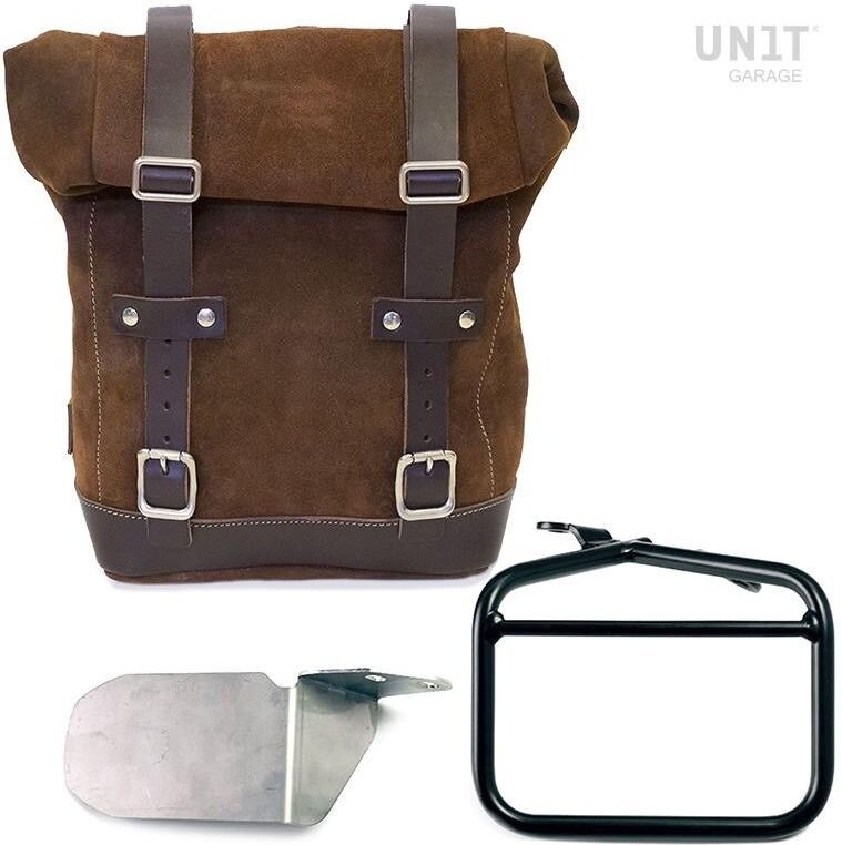 UNIT GARAGE ユニットガレージ Unit Garage Waxed Suede Side Pannier + Right subframe Ducati Scrambler， ColoradoBrown | U002+1007DX-ColoradoBrown サイドバッグ 車体用バッグ・ケース