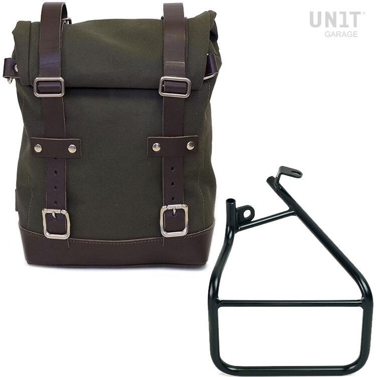 UNIT GARAGE ユニットガレージ Unit Garage Side Pannier Canvas + Left Subframe Sportster S 1250， Green/Brown | U001+3320SX-Green-Brown サイドバッグ 車体用バッグ・ケース