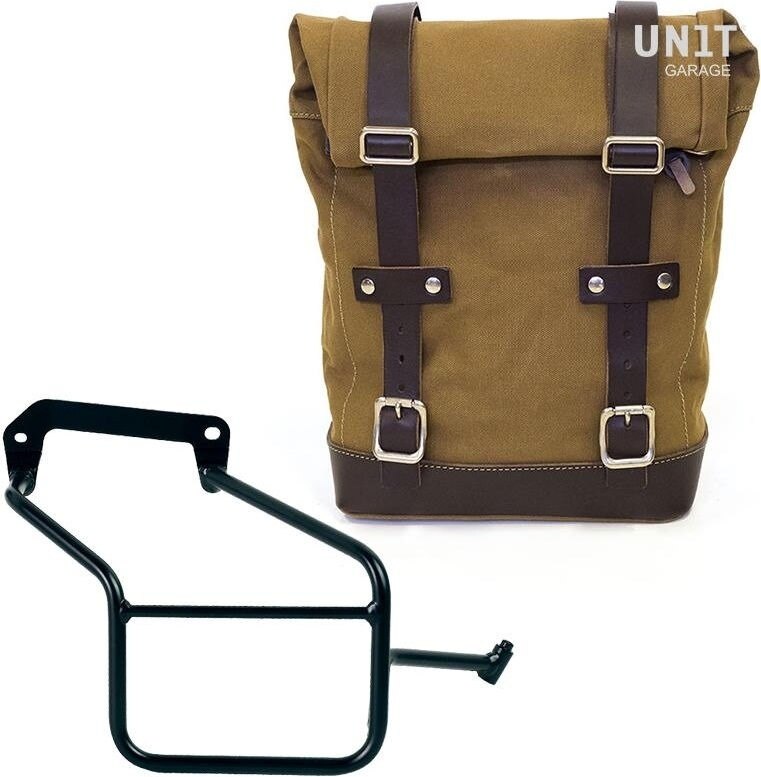 UNIT GARAGE ユニットガレージ Unit Garage Side Pannier Canvas + Right Subframe Aprilia Tuareg 660， Beige/Brown | U001+3600DX-Beige-Brown サイドバッグ 車体用バッグ・ケース