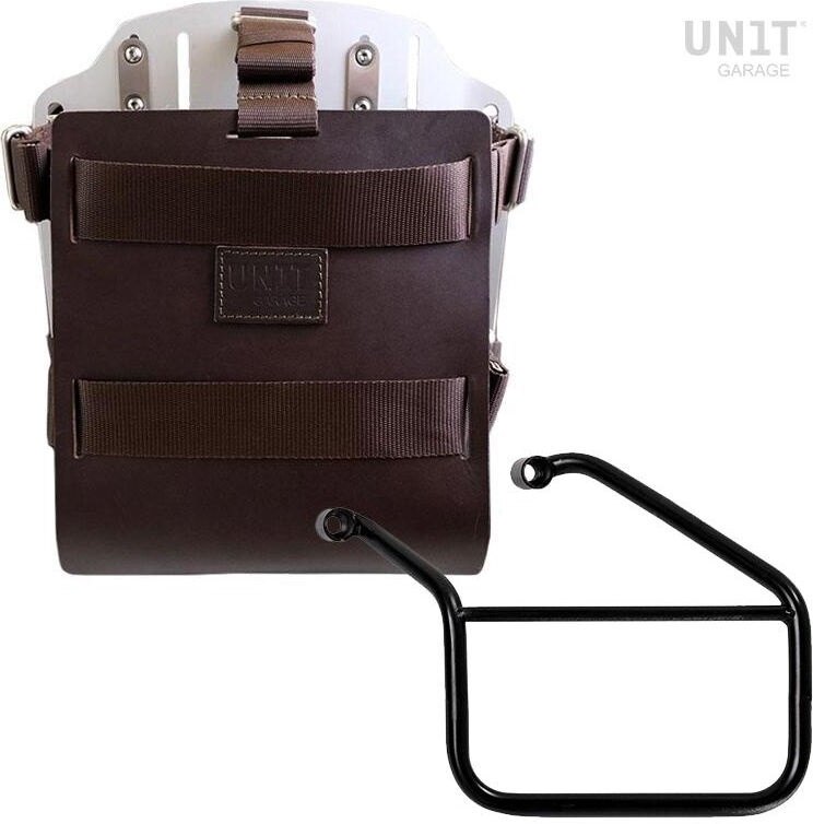 UNIT GARAGE ユニットガレージ Unit Garage Carrying system in aluminum with adjustable leather front， Quick Release System and frame， Brown/Silver | U085+U000+3500SX-Brown-Silver バッグ・ボックス取り付けステー 車体用バッグ・ケース