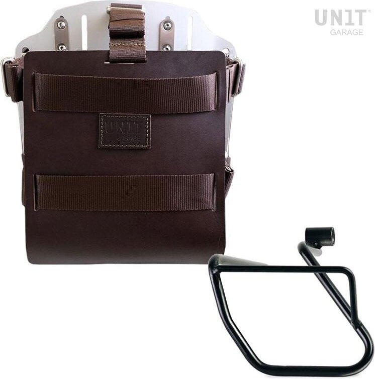 UNIT GARAGE ユニットガレージ Unit Garage Carrying system in aluminum with adjustable leather front， Quick Release System and frame， Brown/Silver | U085+U000+3700SX-Brown-Silver バッグ・ボックス取り付けステー 車体用バッグ・ケース