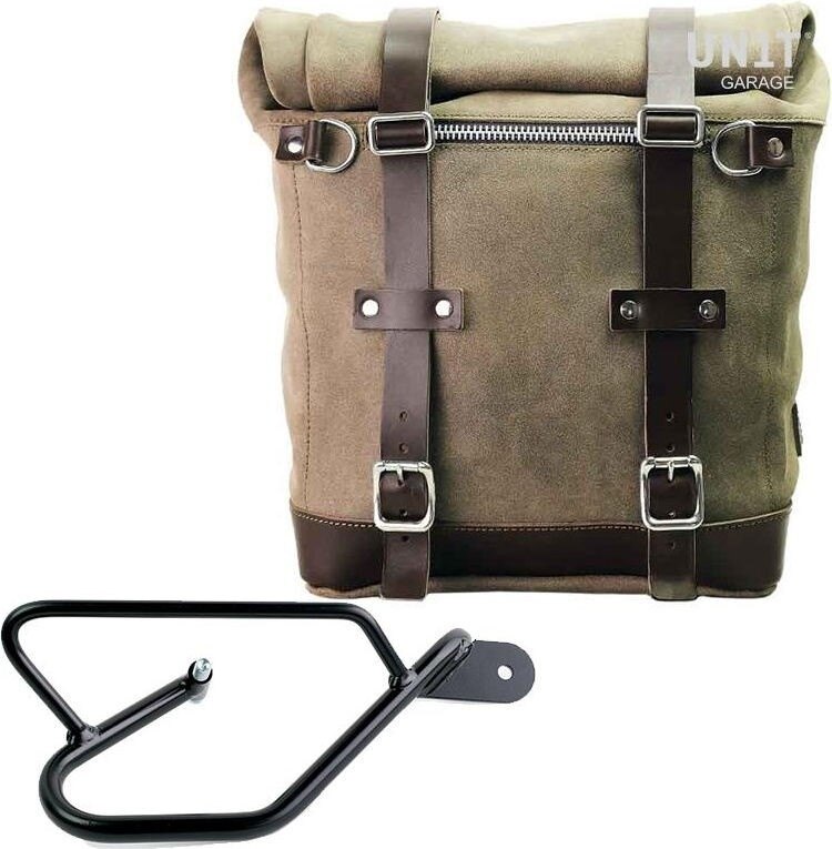 UNIT GARAGE ユニットガレージ Unit Garage Waxed suede side pannier Scram 22L-30L + Right Subframe Guzzi V9 Bobber， MossGrey | U202+2250DX-MossGrey サイドバッグ 車体用バッグ・ケース