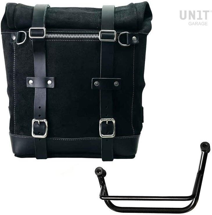 Saddle Bag - UNIT GARAGE ユニットガレージ Unit Garage Waxed suede side pannier Scram 22L-30L + Left Subframe Guzzi V85 TT， JetBlack | U202+2251SX-JetBlack サイドバッグ 車体用バッグ・ケース