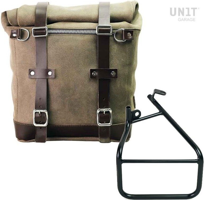 UNIT GARAGE ユニットガレージ Unit Garage Waxed suede side pannier Scram 22L-30L + Left Subframe Sportster S 1250， MossGrey | U202+3320SX-MossGrey サイドバッグ 車体用バッグ・ケース
