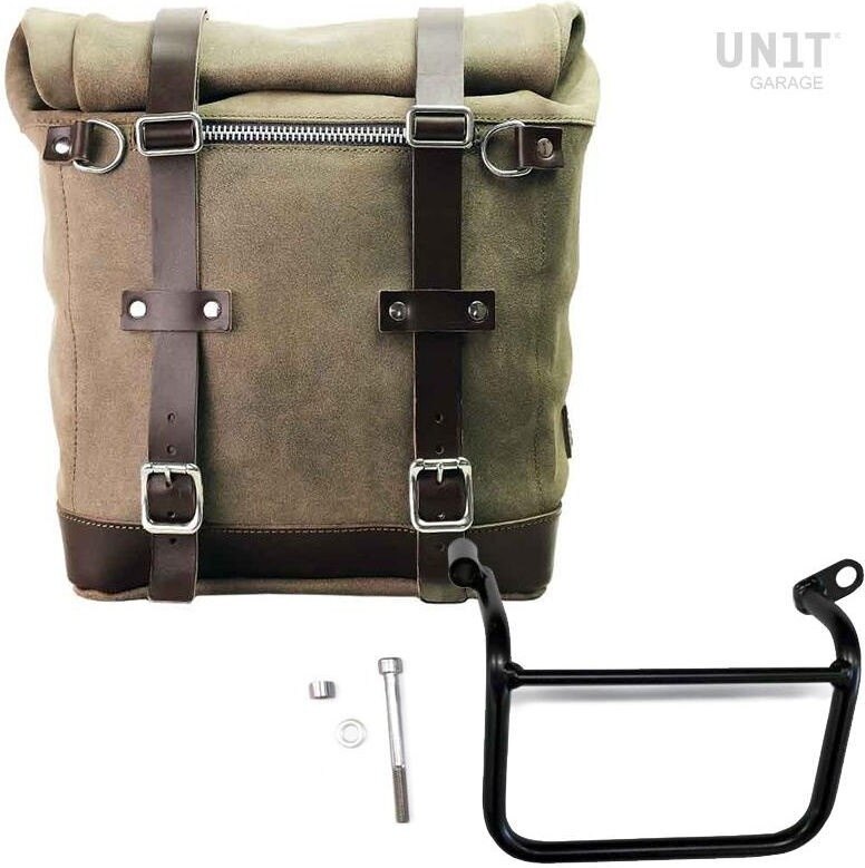 UNIT GARAGE ユニットガレージ Unit Garage Waxed suede side pannier Scram 22L-30L + Left Subframe Triumph Scrambler 1200 XC_XE (2019 until now)， MossGrey | U202+1019SX-MossGrey サイドバッグ 車体用バッグ・ケース