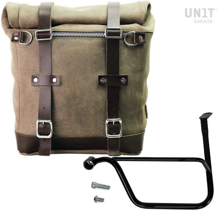 Saddle Bag - UNIT GARAGE ユニットガレージ Unit Garage Waxed suede side pannier Scram 22L-30L + Left Subframe Triumph Thruxton & R 1200 (2016 until now)， MossGrey | U202+1020SX-MossGrey サイドバッグ 車体用バッグ・ケース