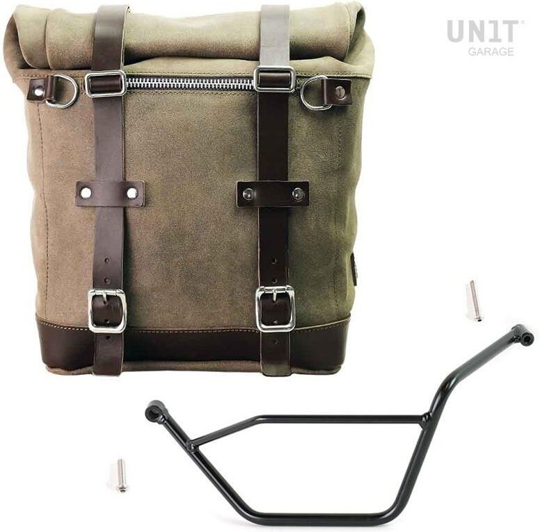 UNIT GARAGE ユニットガレージ Unit Garage Waxed suede side pannier Scram 22L-30L + Left subframe Bmw GS 850/1100/1150 e AD， MossGrey | U202+1524SX-MossGrey サイドバッグ 車体用バッグ・ケース