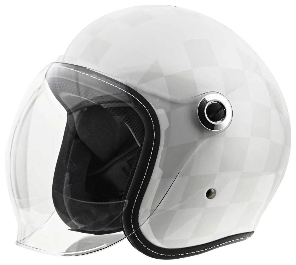 ■属性ヘルメット SGマーク: ○ヘルメット PSCマーク: ○■商品概要カラー：WHITEクリアシールド標準装備シールド99％UVカットSG規格／全排気量使用可能■詳細説明■ZZ-HELMETRIDEZから新しいヘルメット、ZZヘルメットが登場しました。レトロなフォルムと奥行きのある深い色合い。流線形のデザインは後頭部まで緩やかなカーブを描き、走行時の空気抵抗を軽減します。後頭部にかけて丸みを帯びたシルエットは、クラシックかつビンテージな雰囲気を演出します。柄にはチェッカーフラッグをコンセプトに取り入れ、主張しすぎない落ち着いたトーンに抑えることで、高級感とレトロ感を両立しました。さらにリム部分にはこだわりのホワイトステッチを採用。細部に至るまで丁寧に仕上げた、RIDEZならではの一品です。■少し大きめヘルメット2サイズサイズは、M-LサイズとL-XLサイズの2種類。新しく制作する際に、従来よりも少し大きいサイズをコンセプトにしており、表記にもこだわりました。■通気性抜群メッシュ構造長時間の運転を想定し、内装は通気性の高いメッシュ内装を採用、中からの熱を放出しムレにくい構造になっています。あご紐は、ワンタッチバックルにする事で、簡単に脱着できる気軽なポイントの一つです。■注意点※画像には他の商品が含まれている場合があります。※メーカー都合により商品の仕様変更がある場合がございます。ご了承ください。