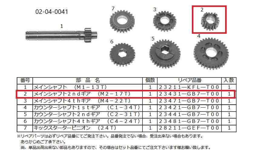 SP武川 SPタケガワ メインシャフト 2ndギヤ(17T)/モンキー/4速クロス モンキー HONDA ホンダ ミッション・ギア エンジンパーツ エンジン