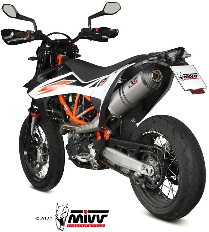 MIVV ミヴ OVAL スリップオンマフラー 690 SMC R ENDURO KTM マフラー カラー：チタン＋カーボンエンドキャップ付き