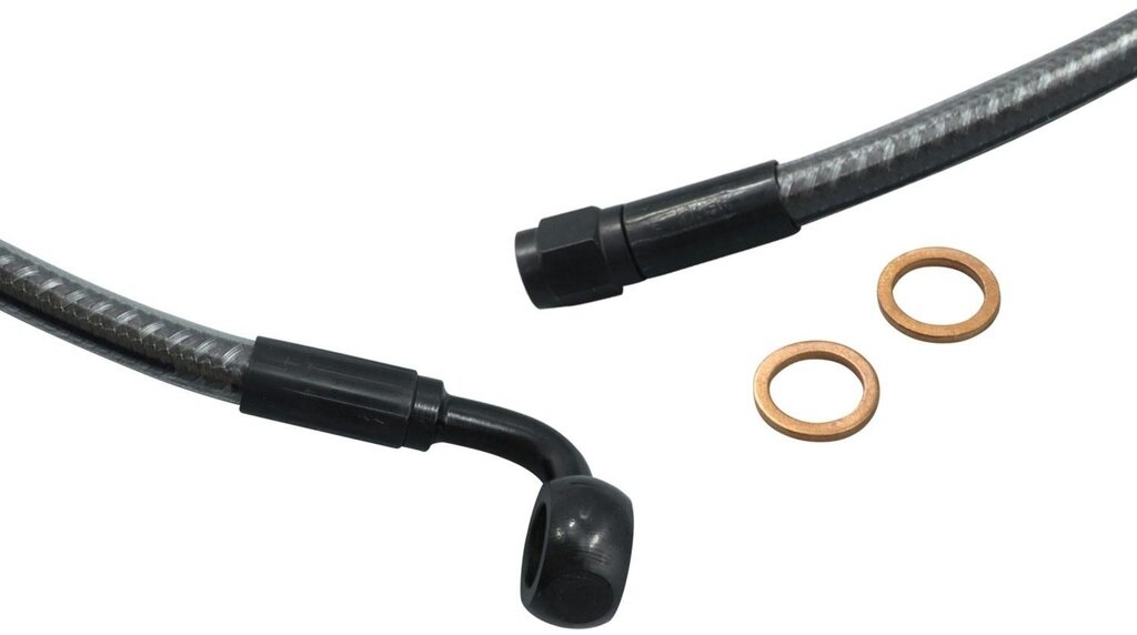 ■商品概要【色】メッシュ部分：KARBONFIBR金属部分：ブラック【サイズ】フィッティング：AN-3、10mm【内容物】アッパーブレーキライン×1ブレーキワッシャー×2■詳細説明業界TOPレベルのデザインとパフォーマンスを兼ね備え、30年以上にわたり品質・性能を追求してきた世界が認める歴史的なメーカー、MagnumShielding。そのMagnumがABS車両の為に作ったのがこちらのシリーズです。通常ラインのホースよりアラミド繊維を多層化し、より安定した油圧を送る事が可能です。美しいメッシュラインを保護するPVC素材を使用した特殊クリアチューブは、紫外線に強く黄色く変色する事も少なく、長期にわたりメッシュラインの輝きを保ちます。ブレーキラインは圧力テストを行い、米国自動車安全基準に準ずるDOT規格もクリア。PTFEチューブにオリジナルの補強素材を重ねた4層構造により美しいビジュアルだけではなく信用できる製品クオリティを実現しています。KARBONFIBRは、カーボンファイバーのヴィジュアルに寄せるためブラックベースにチタンカラーの繊維が織り込まれた一癖あって最高にクールなシリーズ。ブラックカラーがメインの車両に相性が良いのは言うまでもありません。控えめながら個性的なデザインは上品なカスタムを実現してくれます。■注意点※ブレーキシステムには複数の組み合わせが存在します。※必ずマスター、キャリパー側のサイズをご確認ください。※製品の詳細はメーカーWEBサイトを必ずご確認ください。※メーカー都合により商品の仕様変更がある場合がございます。ご了承ください。　※画像はイメージです。