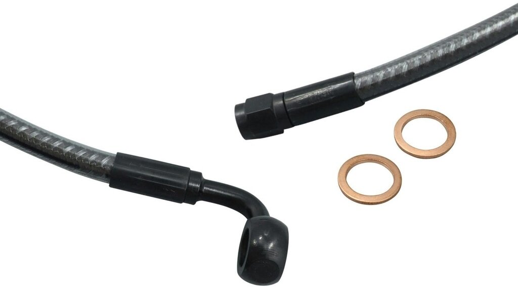 ■商品概要【色】メッシュ部分：KARBONFIBR金属部分：ブラック【サイズ】フィッティング：AN-3、12mm【内容物】アッパーブレーキライン×1ブレーキワッシャー×2■詳細説明業界TOPレベルのデザインとパフォーマンスを兼ね備え、30年以上にわたり品質・性能を追求してきた世界が認める歴史的なメーカー、MagnumShielding。そのMagnumがABS車両の為に作ったのがこちらのシリーズです。通常ラインのホースよりアラミド繊維を多層化し、より安定した油圧を送る事が可能です。美しいメッシュラインを保護するPVC素材を使用した特殊クリアチューブは、紫外線に強く黄色く変色する事も少なく、長期にわたりメッシュラインの輝きを保ちます。ブレーキラインは圧力テストを行い、米国自動車安全基準に準ずるDOT規格もクリア。PTFEチューブにオリジナルの補強素材を重ねた4層構造により美しいビジュアルだけではなく信用できる製品クオリティを実現しています。KARBONFIBRは、カーボンファイバーのヴィジュアルに寄せるためブラックベースにチタンカラーの繊維が織り込まれた一癖あって最高にクールなシリーズ。ブラックカラーがメインの車両に相性が良いのは言うまでもありません。控えめながら個性的なデザインは上品なカスタムを実現してくれます。■注意点※ブレーキシステムには複数の組み合わせが存在します。※必ずマスター、キャリパー側のサイズをご確認ください。※製品の詳細はメーカーWEBサイトを必ずご確認ください。※メーカー都合により商品の仕様変更がある場合がございます。ご了承ください。　※画像はイメージです。