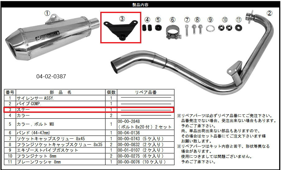■商品概要【画像内番号】3対象商品品番：04-02-0387/04-02-0346入数：1■注意点※該当商品は画像赤枠内です。※ロットによっては、価格変更前の旧価格・旧JANコードでのラベルでお届けになる場合がございます。予めご了承ください。※メーカー都合により商品の仕様変更がある場合がございます。ご了承ください。■適合車種グロム&ensp;グロム 年式: 21-22 型式: 2BJ-JC92&ensp;&ensp;備考: JC92-1000001 - 1099999&ensp;グロム 年式: 23- 型式: 8BJ-JC92&ensp;&ensp;備考: JC92-1100001 -