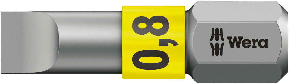 ■商品概要●刃先サイズ (mm)：0.8×5.5●全長 (mm)：25●マイナスネジ用●WERA品番：05056064001■詳細説明●ピーク負荷時に運動エネルギーを分散してくれるトーションゾーンを備え、製品の寿命が大幅に延長されます。●強靭な粘性で汎用性があり、1/4インチ六角、DIN ISO 1173-D 6.3準拠のホルダーに適しています。●ノッチ効果を最小限に抑え、ネジの破壊をほぼゼロにします。●1/4 インチ六角形、DIN ISO 1173-D 6.3 に準拠した工具の保持に適しています。●Take it easy色分けシステム：形状によって色分けされています。■注意点※メーカー都合により商品の仕様変更がある場合がございます。ご了承ください。※画像には他の商品が含まれている場合があります。