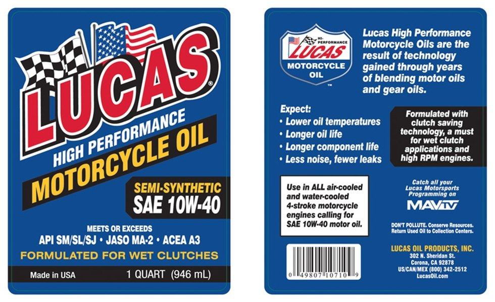 LUCAS OIL ルーカスオイル モーターサイクル セミシンセティックオイル【10W40】【...