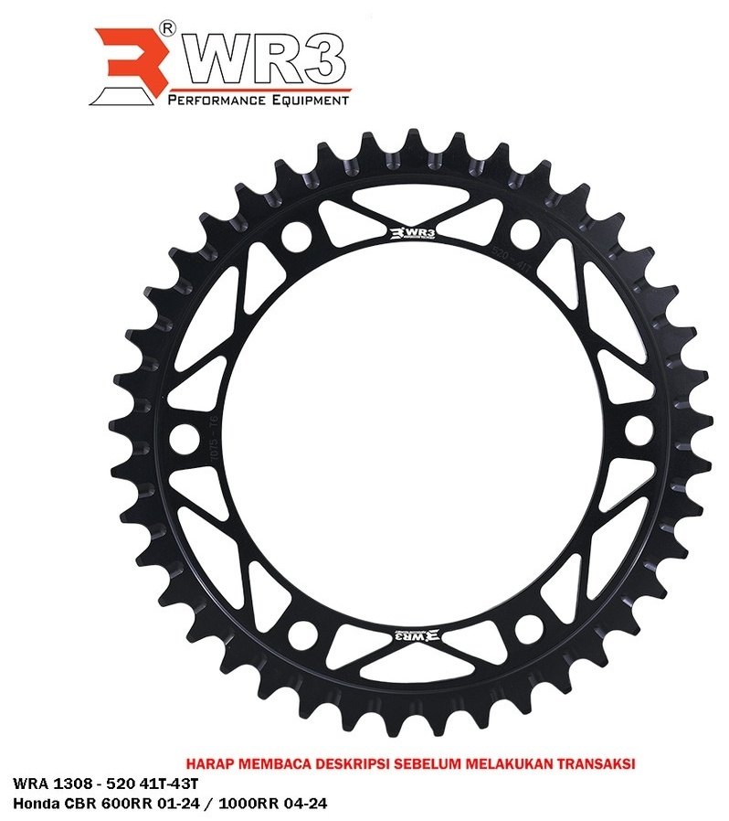 WR3 ダブルアールスリー Rear Sprocket リアスプロケット アルミニウム CBR600RR CBR1000RR HONDA ホンダ ドリブンスプロケット・リアスプロケット 駆動系 丁数：43T / カラー：Black