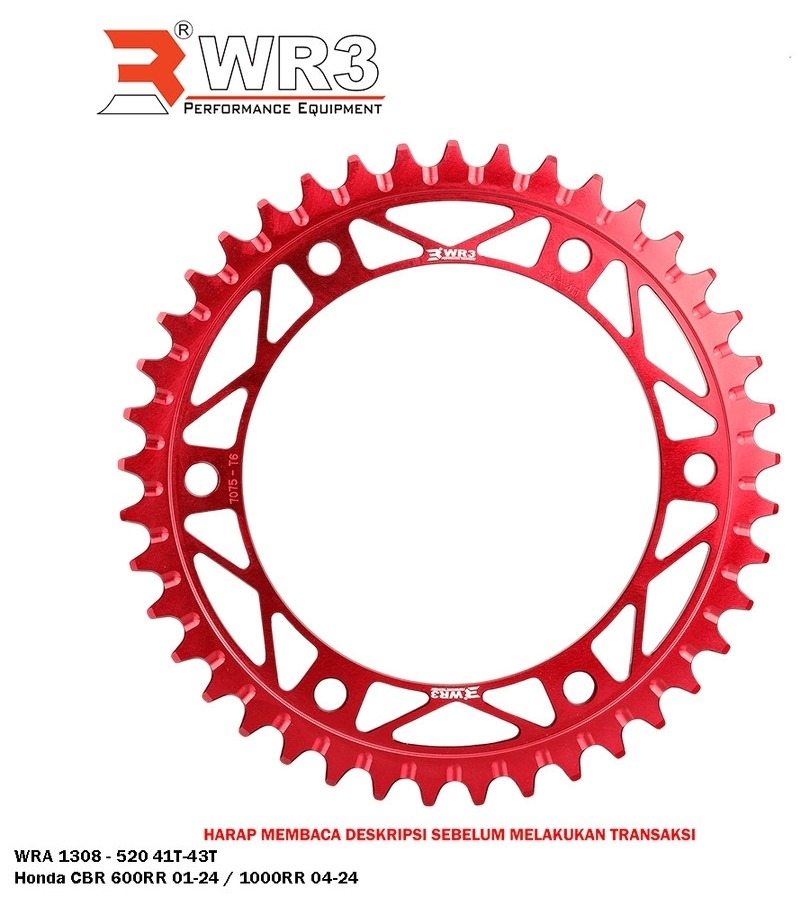 WR3 ダブルアールスリー Rear Sprocket リアスプロケット アルミニウム CBR600RR CBR1000RR HONDA ホンダ ドリブンスプロケット・リアスプロケット 駆動系 丁数：42T / カラー：Red