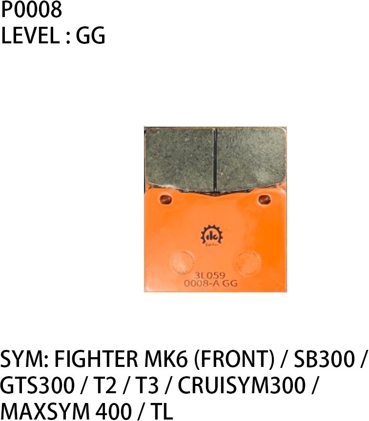 Dahken ダーケン GGセラミックスブレーキパッド SB 300 / GTS T2 T3 MAXSYM 400 TL FIGHTER MK 6 SB300 GTS300 CRUISYM300 SYM ブレーキパッド ブレーキ