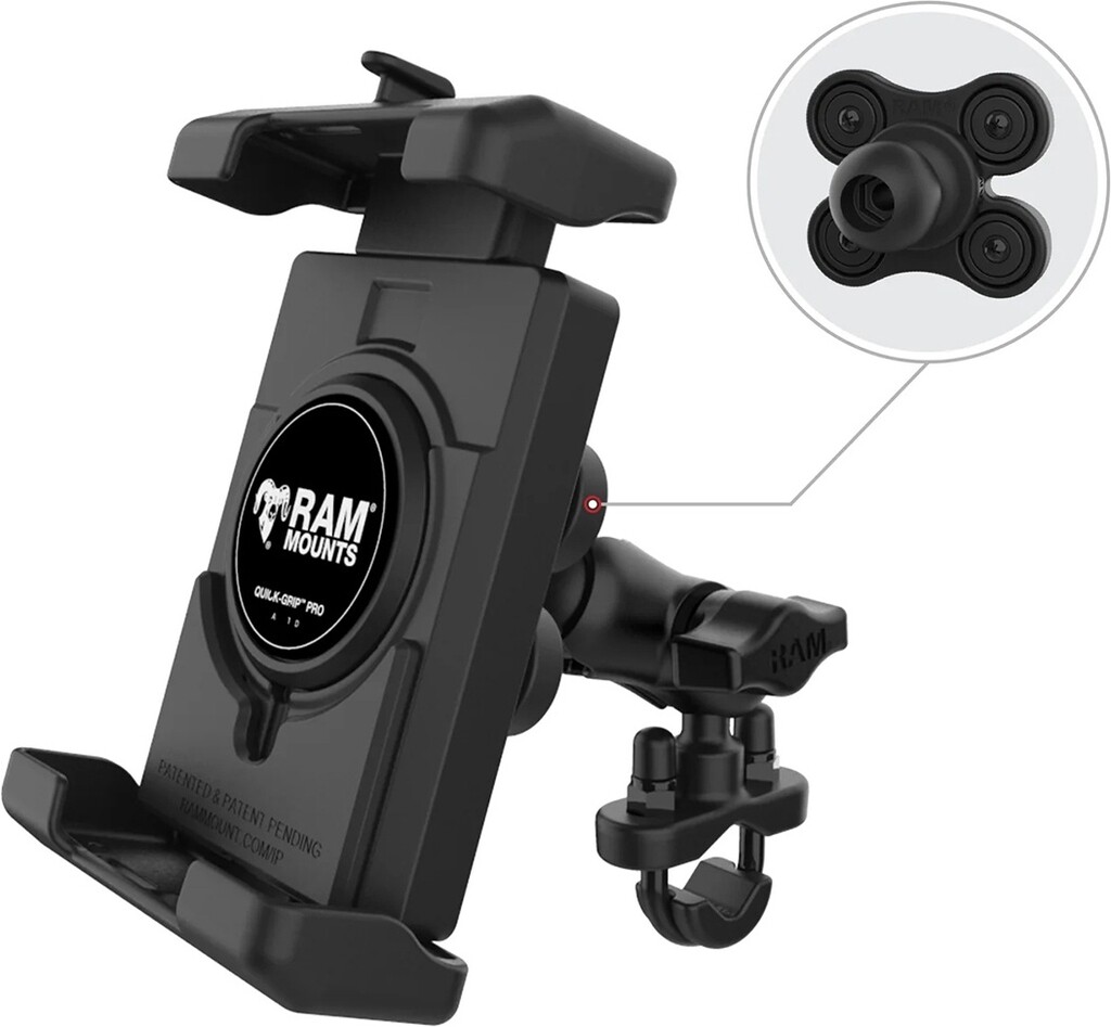 RAM MOUNTS ラムマウント クイックグリッププロ クレイドルホルダー(L)＆U字クランプベースセット(ショートアーム) スマートフォンホルダー・スマートフォンマウント 電子機器類