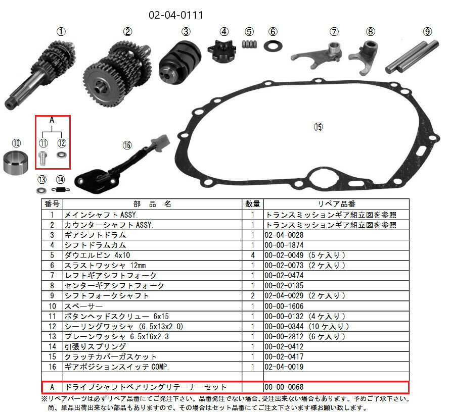 SP武川 SPタケガワ 【補修用パーツ】ドライブシャフトベアリングリテーナーセット KSR110 KLX110 KAWASAKI カワサキ ミッション・ギア エンジンパーツ エンジン