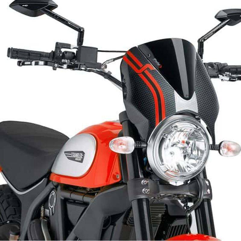 Puig プーチ ニュージェネレーション NKスクリーン SCRAMBLER 800 ICON DARK Scrambler Classic Desert Sled Full Throttle Icon Sixty2 DUCATI ドゥカティ スクリーン 外装 カラー：カーボンプリント/ブラック