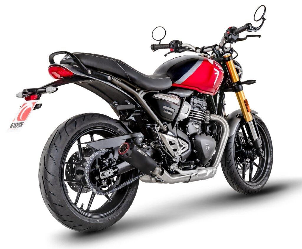 SCORPION スコーピオン レッドパワー スリップオンマフラー Speed 400 TRIUMPH トライアンフ マフラー タイプ：Black Ceramic Coated Sleeve／重量：1.9kg