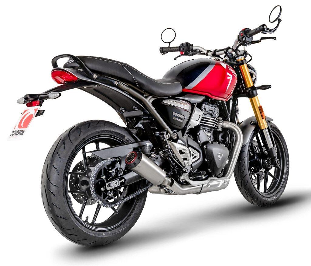 SCORPION スコーピオン レッドパワー スリップオンマフラー Speed 400 TRIUMPH トライアンフ マフラー タイプ：Titanium Sleeve／重量：1.8kg