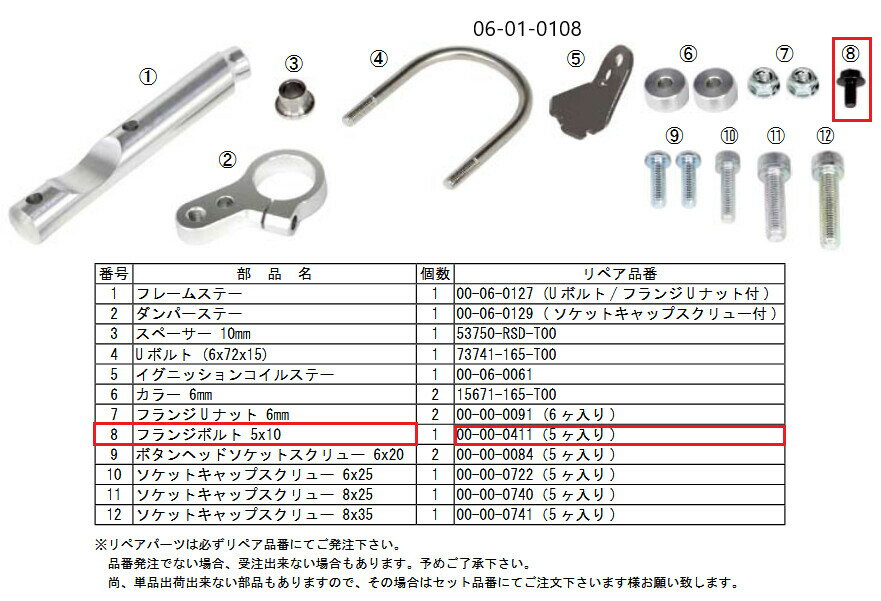 SP武川 SPタケガワ 【補修用パーツ】フランジボルト 亜鉛黒 5X10 (5個) ゴリラ モンキー HONDA ホンダ その他エンジンパーツオプション・補修部品 エンジンパーツ エンジン