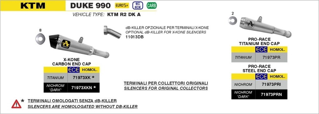 ARROW アロー dB-Killer for X-Kone silencer DUKE 990 KTM バッフル・インナーサイレンサー マフラー