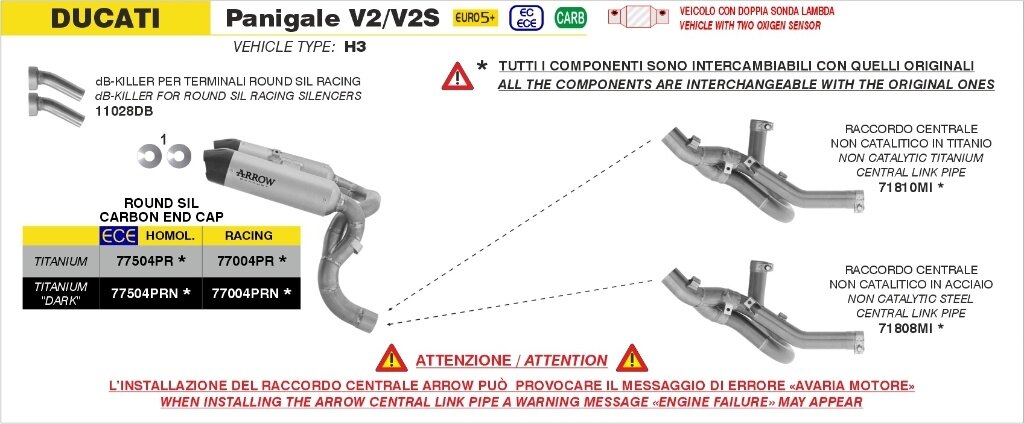 ARROW アロー dB-Killer(×2) for Round Sil silencer Panigale V2S V2 DUCATI ドゥカティ バッフル・インナーサイレンサー マフラー