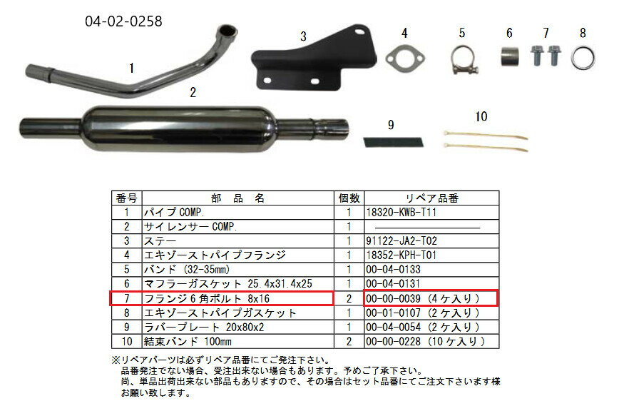 SP武川 SPタケガワ 【補修用パーツ】フランジ6角ボルト (8X16/4個) モンキー HONDA ホンダ 汎用ボルト・ネジ