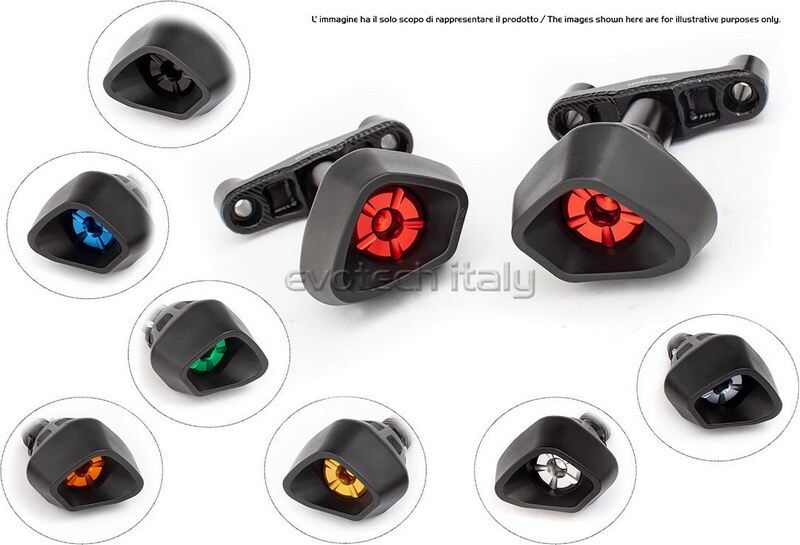 ■詳細説明The new Evotech anti-shock frame sliders have been designedandmanufactured with the aim to absorb the impact in the event ofafall. This means that the impact is absorbed by the slider，ratherthan affecting directly the frameIn the event of a fall， theslideris pushed towards a calibrated spacer with a growingdiameter. Thisproduces a slider’s deformation thus lowering theenergy caused bythe impact.Tests carried out in both laboratory andstreetconditions showed a significant decrease in the stresstransmittedto the frame compared to the common sliders.The slideris made of aplastic material mix which includes fibreglass. Itcombines highimpact absorption and abrasion resistance to lowfriction with theasphalt. In this way the pad slides on the asphaltwithoutexcessively consuming itself and without causingdangerousjamming.The aerodynamic shape of the slider not only givesa moreaggressive look to the bike， but also reduces to the minimumthepossibility that the slider is locked on if hitting anobstacle.Onthe plastic pads is also engraved a graduated scale thatin case ofa fall will give an indication of the impact strength.Themain bodyis aircraft grade billet aluminium and finished in ablackanodisation for longevity. Its diameter and section arebothcalibrated to further reduce the stress led to the frame intheevent of a fall.Evotech supplies spare parts for each product.■注意点※取扱説明書が付属する場合は外国語となります。※輸入商材の為、納期が遅れる場合がございます。あらかじめご了承ください。※画像には他の商品が含まれている場合があります。※メーカー都合により商品の仕様変更がある場合がございます。ご了承ください。　※画像はイメージです。