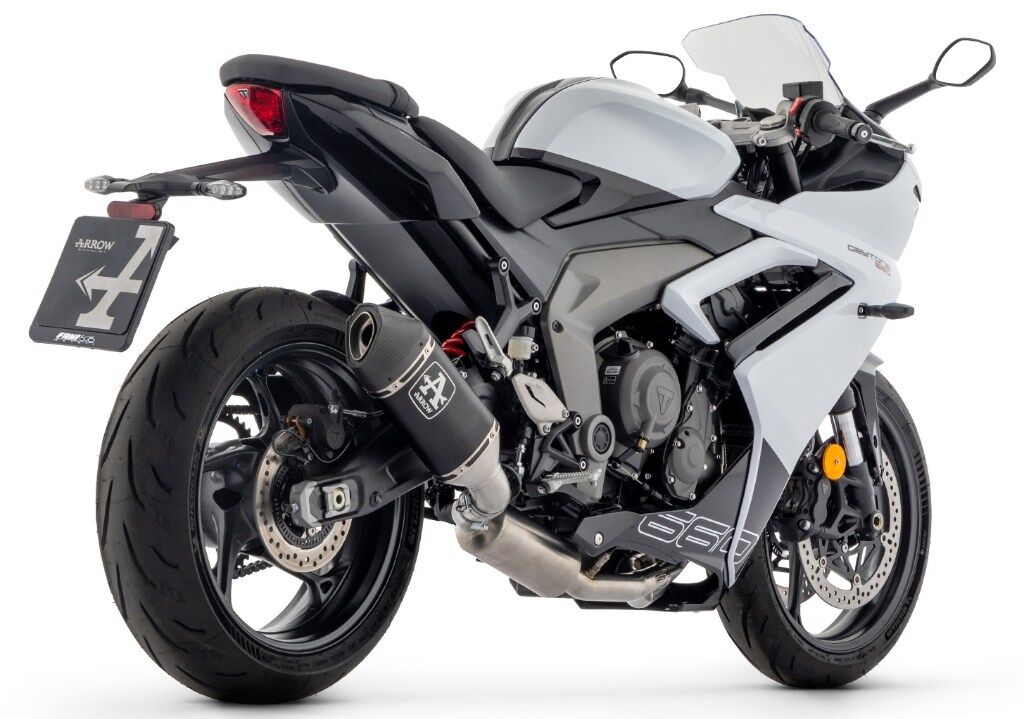 ARROW アロー Full system racing with Veloce silencers DAYTONA 660 TRIUMPH トライアンフ フルエキゾーストマフラー マフラー Silencer material：aluminium Dark