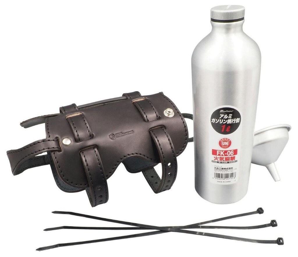 Neofactory ネオファクトリー ROUGH TAIL(ラフテール) グリースモンキー 本革ボトルホルダー その他積載ケース 車体用バッグ・ケース 本体カラー：ブラック×ブラウンステッチ／バックルカラー：ブラス (メーカー品番：GRE-BH-BKBR-BR)