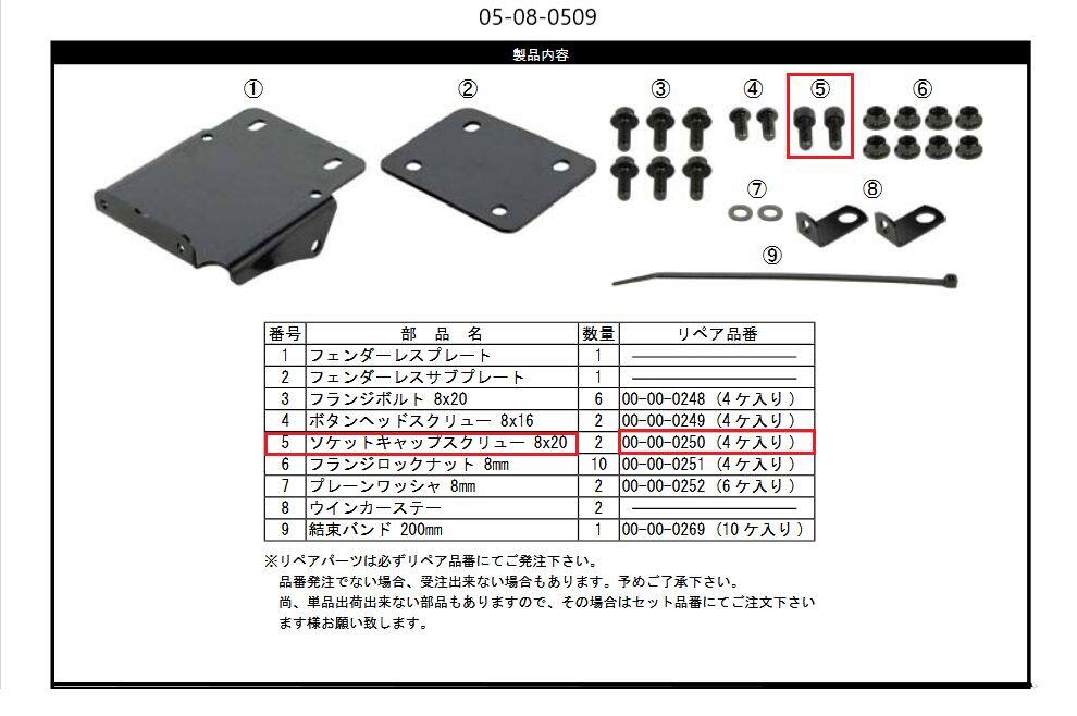 SP武川 SPタケガワ ソケットキャップスクリュー M8X20 (4個) その他フェンダーレスキットオプション・補修部品 フェンダー関連 外装